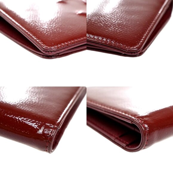 CHANEL CC Logo Bifold Long Wallet Grained Patent Leather Red Spain 31RF338 - Picture 3 of 15